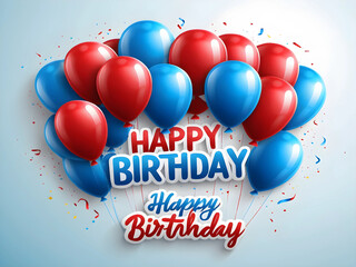 Happy birthday design. Birthday greeting text with blue and red inflatable balloons for invitation card template. birth day card design