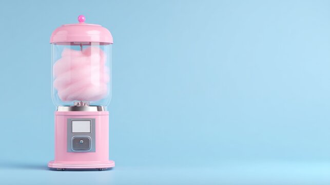 Pink candy floss dispenser on light blue background