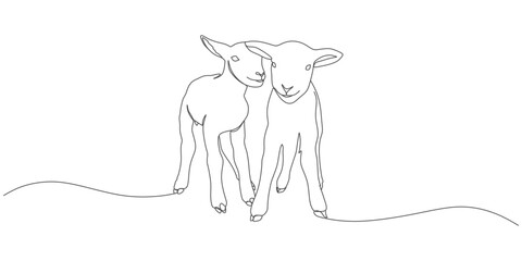Continuous One Line Drawing of Two Cute Lambs Standing Together