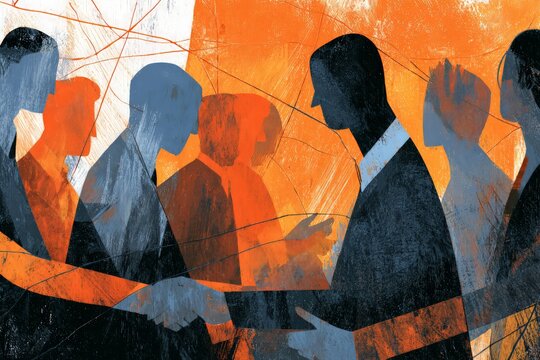 Abstract Business Illustration Of People Handshaking In A Meeting