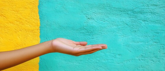 Open hand against colorful wall