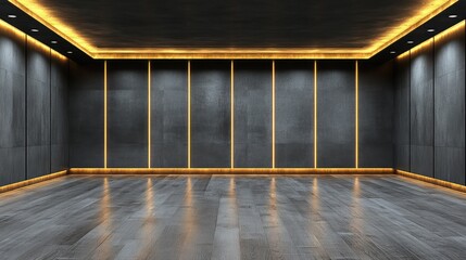 Modern empty room with golden accents