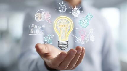 A business professional holding a light bulb, symbolizing innovation and ideas.