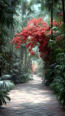 Lush tropical garden path