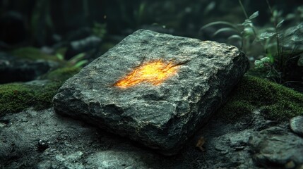 Glowing stone in a mossy environment