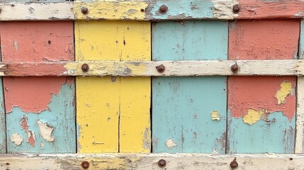 Painted wooden panels with peeling paint