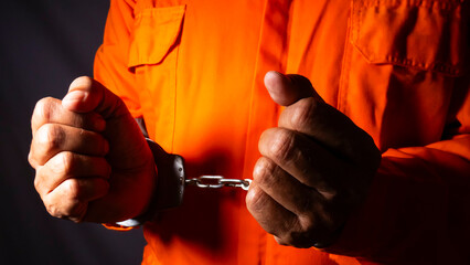 a prisoner with handcuffs on his hand