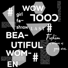 geometric black grey and white writing font alphabetic  fashion gril slogan pattern background texture abstract art print design