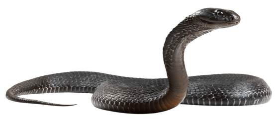 Ultra‑high‑resolution full‑body black mamba snake illustration with lifelike scales isolated on seamless transparent PNG background, perfect cutout for wildlife branding, venomous reptile education