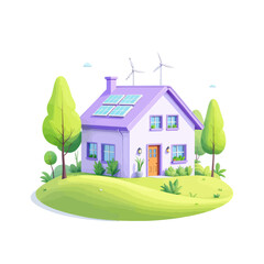 Modern House with Solar Panels and Wind Turbines Vector

