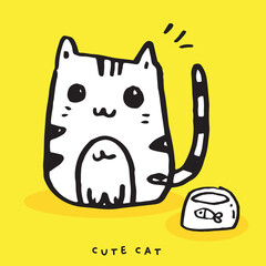 Cute cat doodle vector design,Cat hand drawn doodle cartoon,cat vector illustration, cute animal