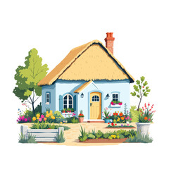 Charming Thatched Roof Cottage with Flower Garden

