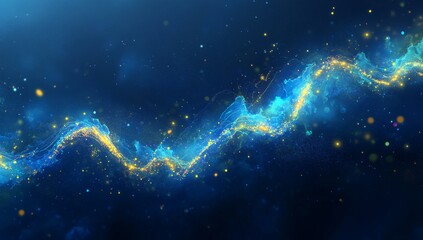 Illustration of stock market growth with an upward graph on a blue background, glowing lines, and a glow effect. A business success concept, digital graphics design vector illustration. Photorealistic