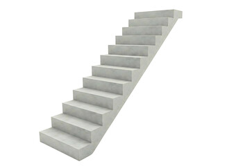 Modern concrete staircase leading upwards against a white background