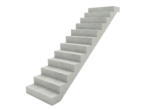 Modern concrete staircase leading upwards against a white background