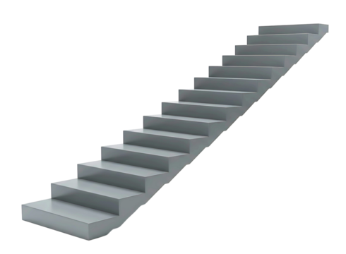 Modern concrete staircase leading upwards against a white background