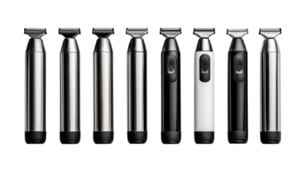 Modern Hair Trimmer and Nozzles on Transparent Background

