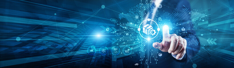 SCM Director touch with global on structure Supply Chain Management system, optimizing logistics, sourcing, inventory, distribution, demand, automation, risk, and visibility.