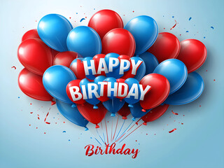 Happy birthday design. Birthday greeting text with blue and red inflatable balloons for invitation card template. birth day card design