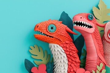 Colorful paper dragons surrounded by vibrant foliage.