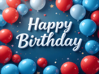 Happy birthday design. Birthday greeting text with blue and red inflatable balloons for invitation card template. birth day card design