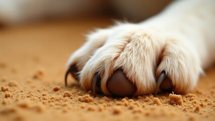 Close-up view of a dog's paw on a surface.