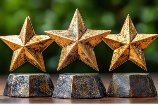 Three gold stars on dark bases