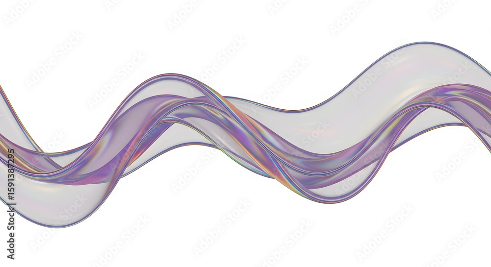 Poster abstract flowing ribbon with purple and iridescent hues, creating a dynamic and elegant wave against