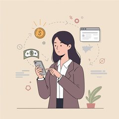 Businesswoman using mobile phone for online financial transactions
