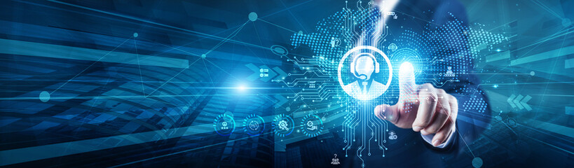 Service Representative touch with global on structure Customer Service platform, managing inquiries, satisfaction, support, communication, loyalty, solutions, and experience.