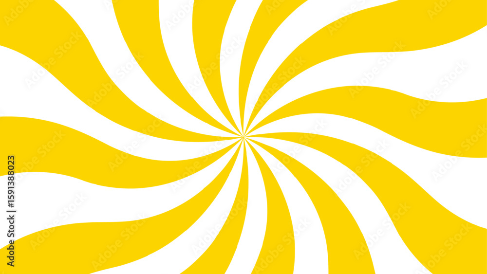 Poster abstract energetic spiral burst design with alternating curved yellow and white wave. smooth, twisti