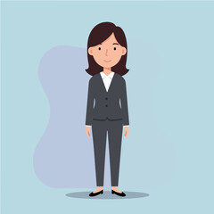 Professional Cartoon Female Businessperson in a Gray Suit