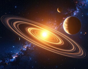 Obraz premium Cosmic rings, vibrant planets