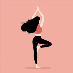 Woman practicing yoga in a balanced pose.