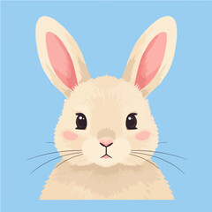 Cute Cream Colored Bunny Portrait Against a Light Blue Background