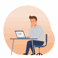Focused Businessman Analyzes Data on Laptop