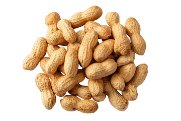 A close up view of a pile of peanuts in their shells on a plain black colored background