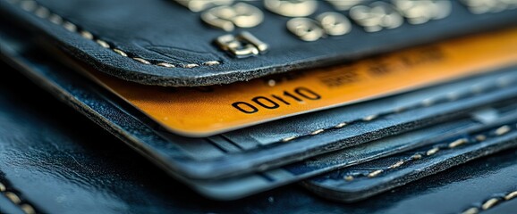 Close-up of stacked credit cards in a wallet