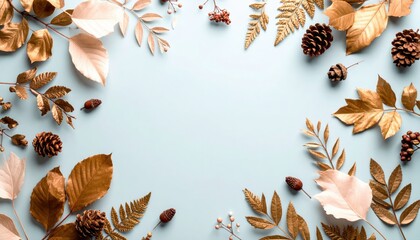 Autumn decor elements indoor setting aesthetic arrangement natural materials flat lay view seasonal concept