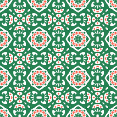 Bold retro floral geometric pattern with symmetrical folk elements