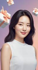 자연스러운 미소의 갈색머리 여성, Natural Smile Brunette Woman