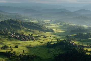Obraz premium breathtaking aerial view showcasing harmonious blend of nature and urban landscapes