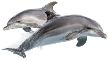 Obraz premium Dolphins Mid-Air in Synchronized Jump on Transparent Background