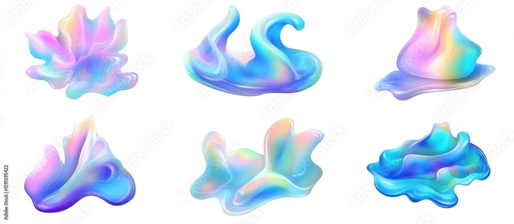 Poster abstract iridescent shapes with smooth gradient colors on white background