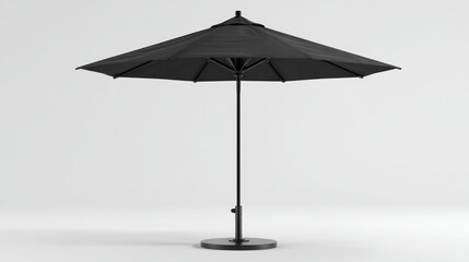 Large black patio umbrella with a circular canopy and a sturdy base