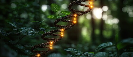 DNA strand in a lush forest