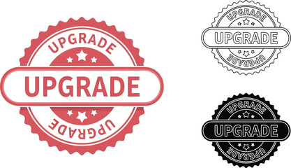 Obraz premium Upgrade badge vector illustration set for product promotion and quality assurance seal of approval
