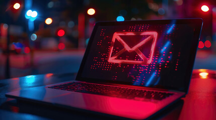 laptop alert email Red warning icons, digital interface Digital Communication Phishing Attack Online Scam Cyber Threat. Concept hacker cybersecurity data theft