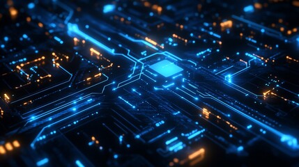 Glowing Circuit Board, Data Flow, Tech Background, Abstract, Digital