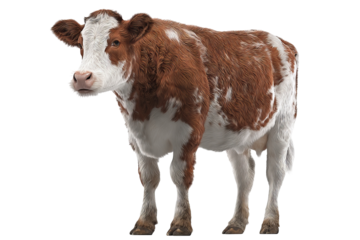High‑resolution cow PNG cutout with realistic hide texture and natural shadows on transparent background for seamless farm animal branding, dairy product packaging, e‑commerce mockups, and rural scene